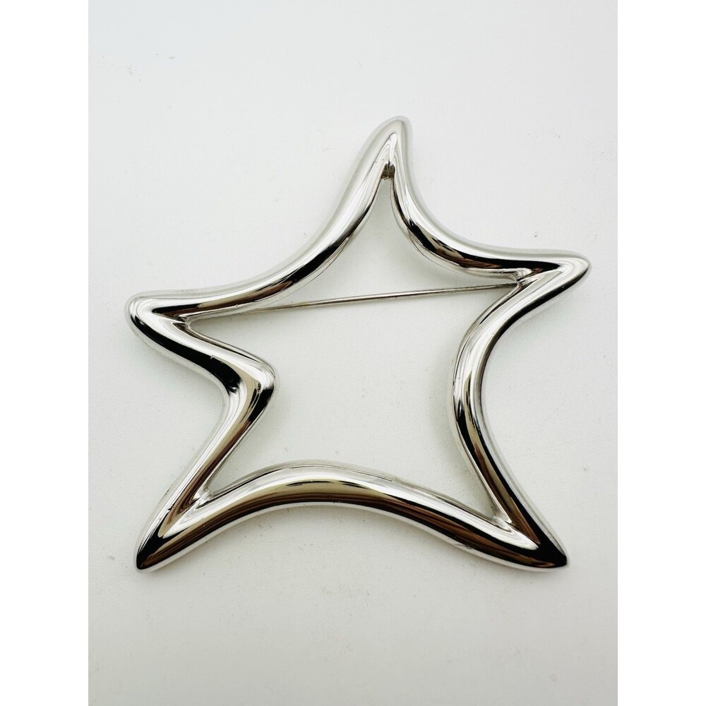 Monet Vintage Silver Tone Open Modernist Statement Star Brooch Pin Signed